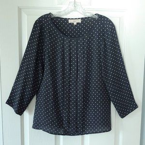Ann Taylor LOFT navy/cream polka dot blouse